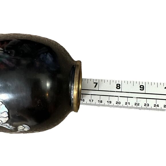 Vintage Asian Vase Enamel Over Brass with Mother of Pearl Inlay Flower Floral 6" - Picture 8 of 8